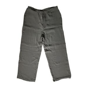 Eileen Fisher Pants Silk Georgette Crepe Wide Leg Zip Green Gray Women’s Size M
